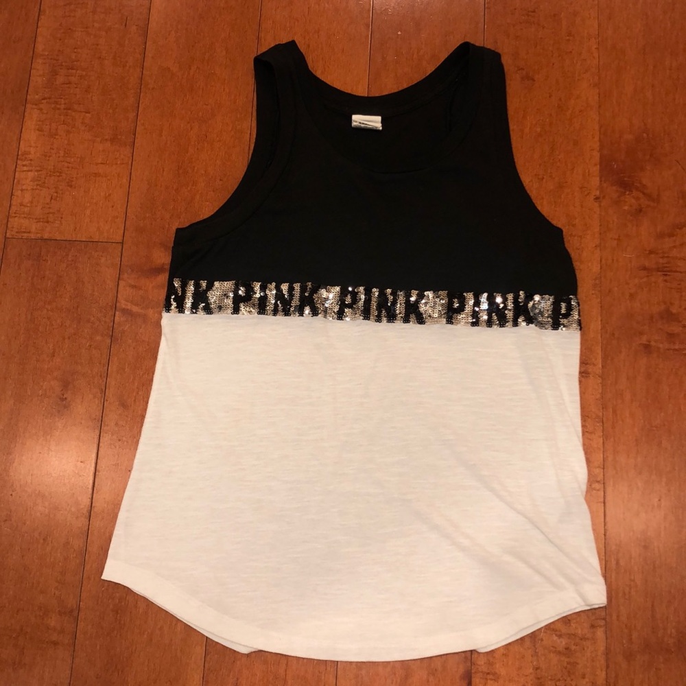 PINK color block sequin tank
